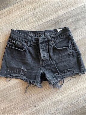 Free People We The Free Black Distressed Frayed Denim Shorts